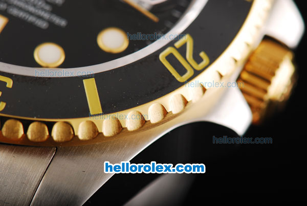 Rolex Submariner Swiss ETA 3135 Automatic Movement Two Tone with Gold/Black Bezel and Black Dial - Click Image to Close
